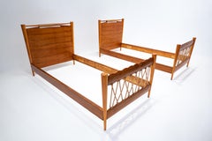 Pair of Beds Attributed to Guglielmo Pecorini, Cherry Wood, Italy, 1940s
