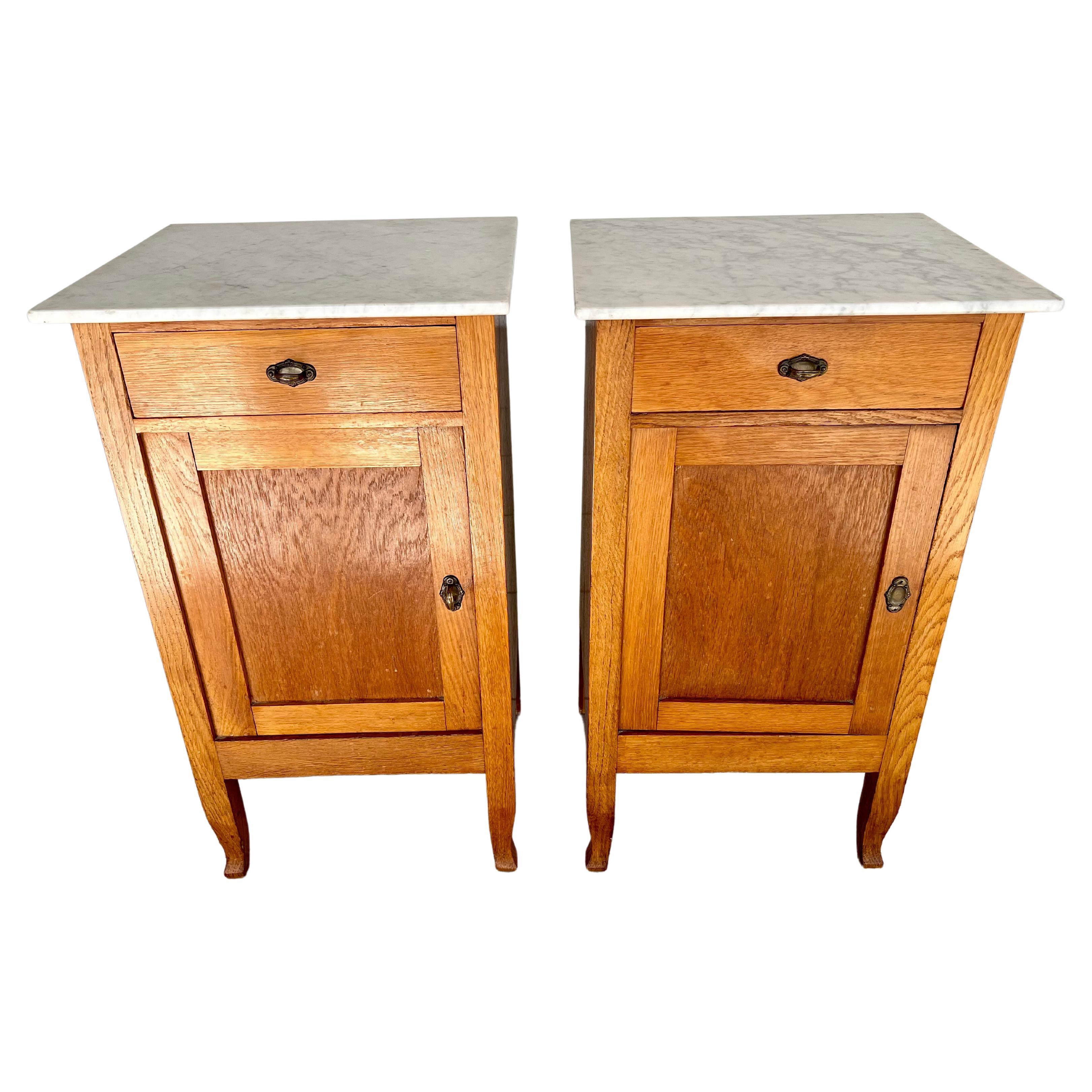 Pair of Bedside Cabinets or Nighstands With Marble Tops For Sale