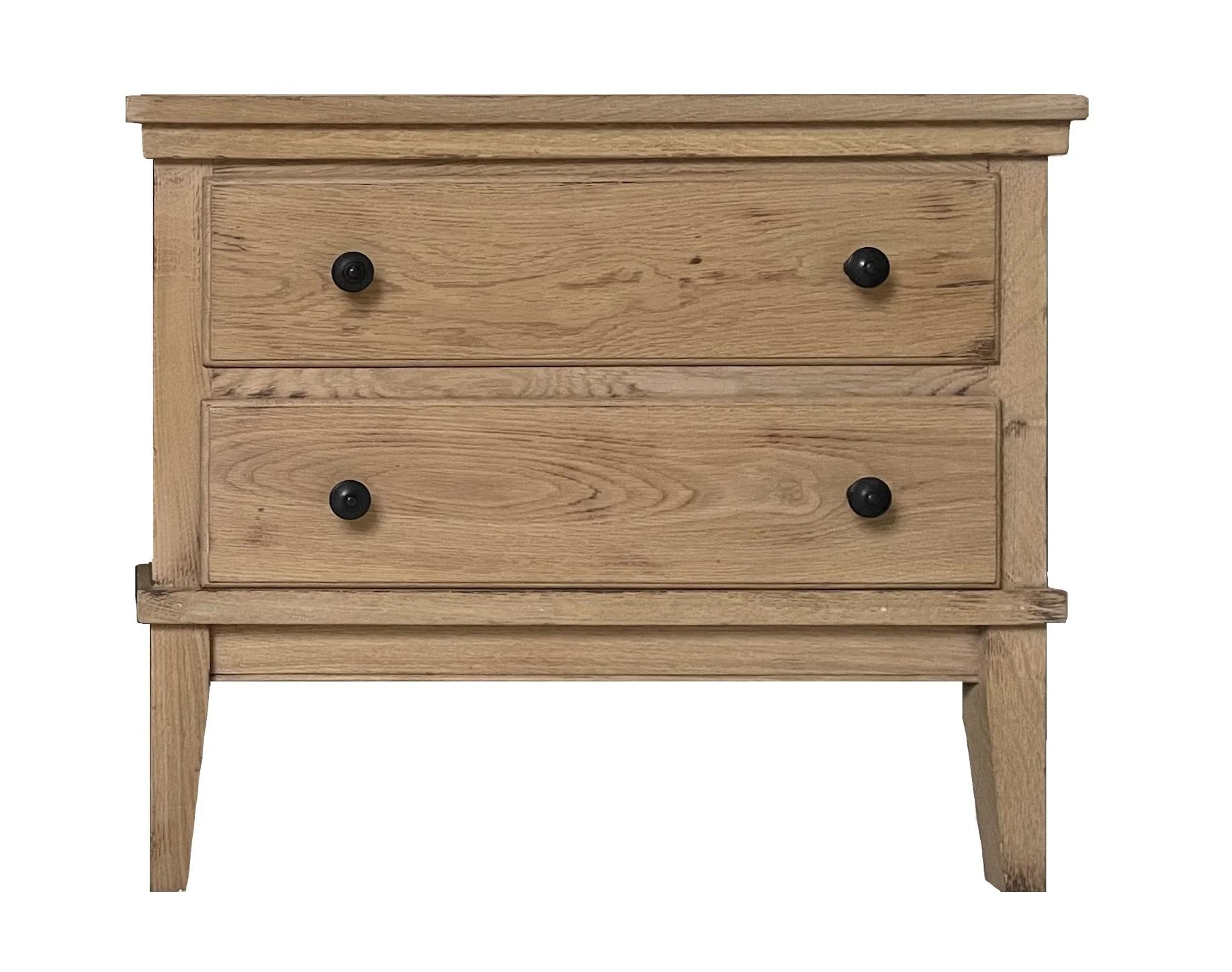 Pair of Bedside chests with hand soft washed Oak finish.

Mitred top Two overlap drawers resting on a raised apron & small tapering legs. Black iron handles.

Can be made to measure, standard size: 70cm Wide x 45cm deep x 61cm high.

Made by Gamers