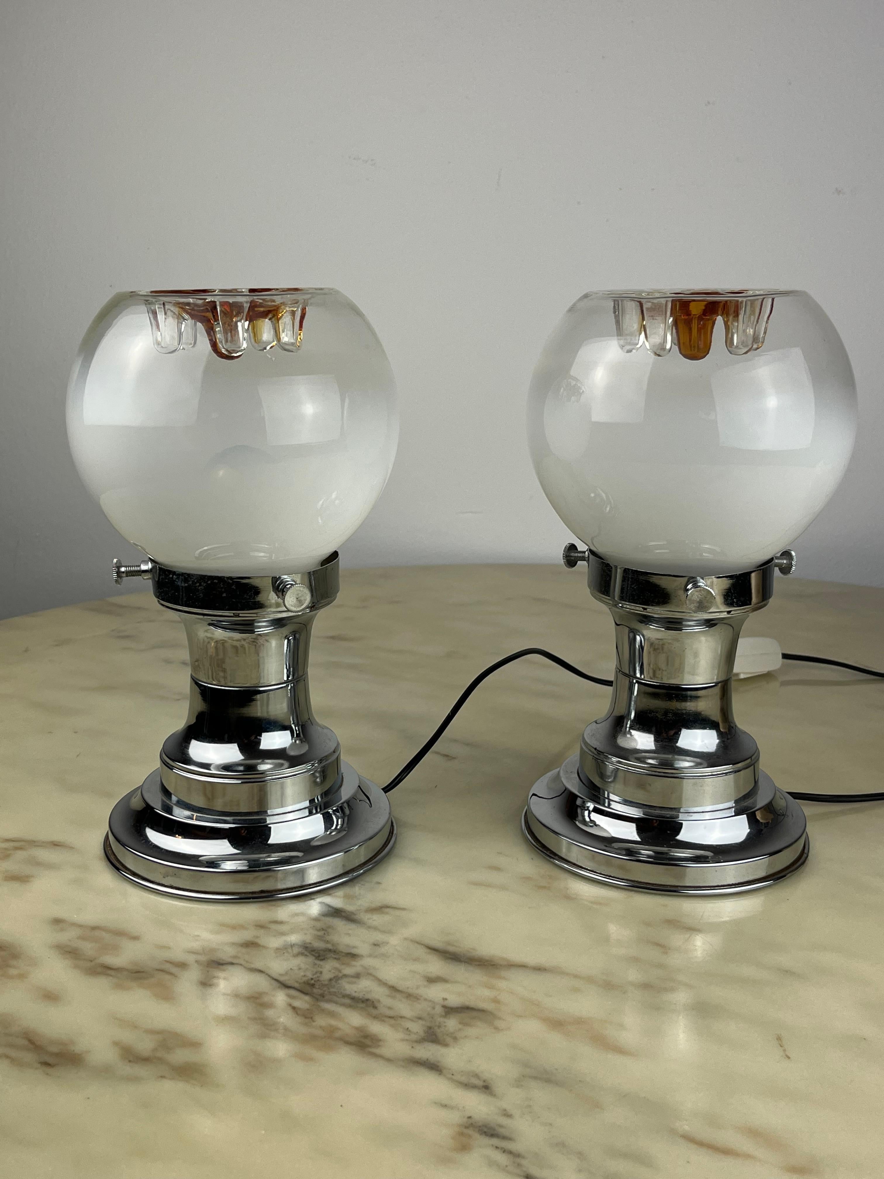 Steel Pair of Bedside Lamps by Toni Zuccheri for Mazzega, Italy, 1970s For Sale