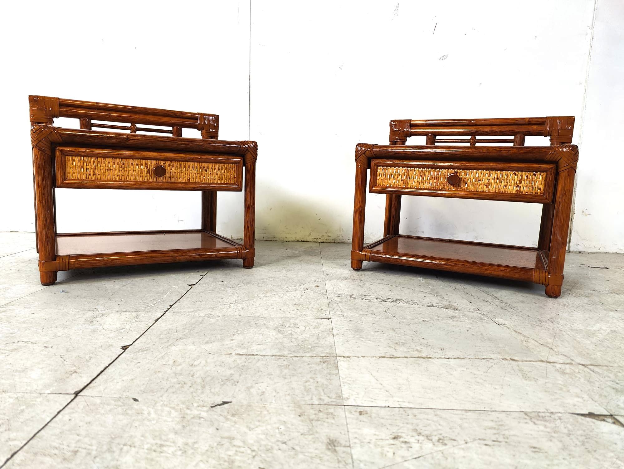 Bamboo Pair of bedside night stands by Maugrion, 1970s For Sale