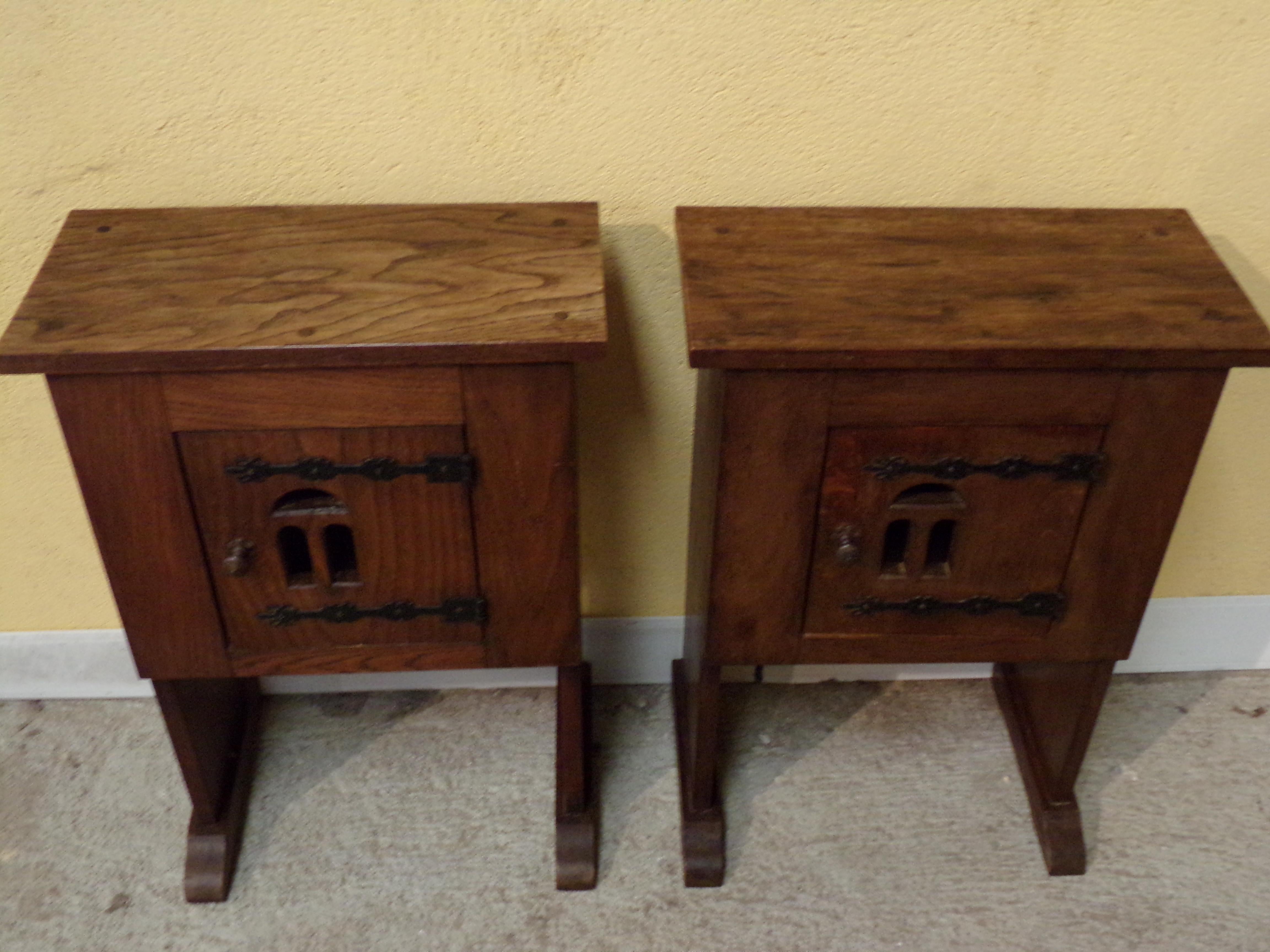 This most unusual pair of oak bedside or end tables  on 