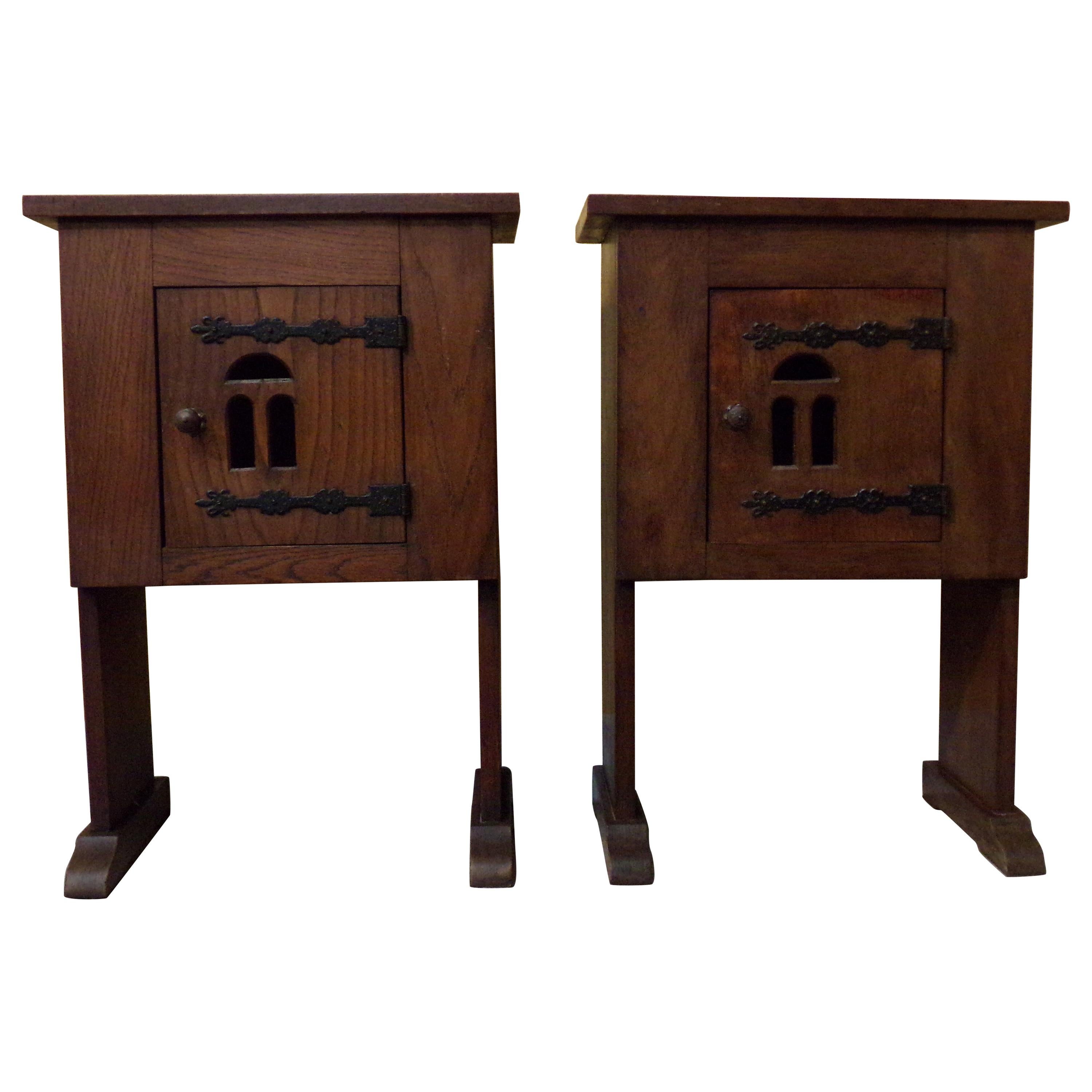 Pair of Bedside or End Table Cabinets in 15th Century Aumbry Style For Sale