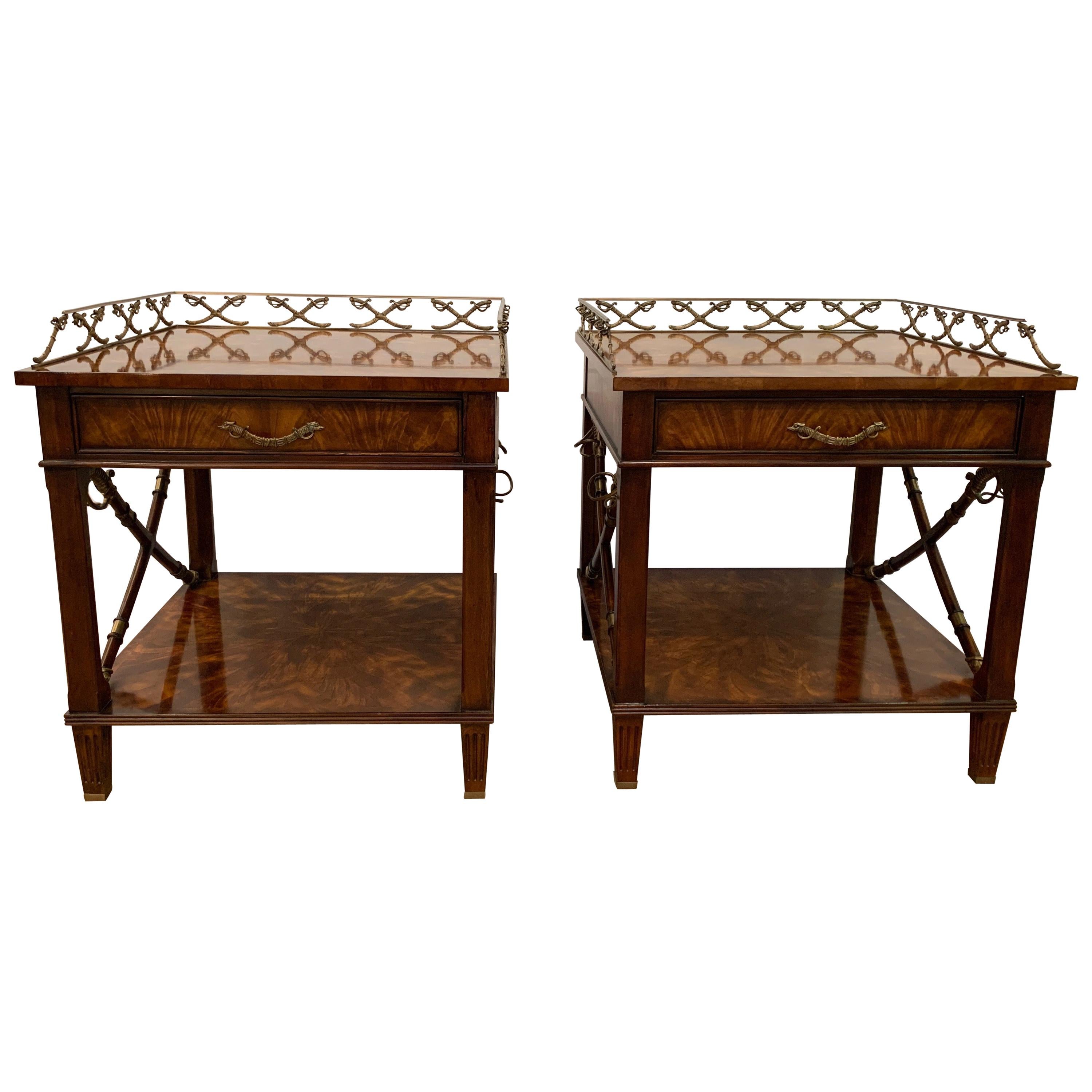 Pair of Bedside or Lamp Tables in Flame Mahogany
