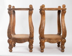 Pair of Bedside or Sofa End Light Wood, Carved Regency Style