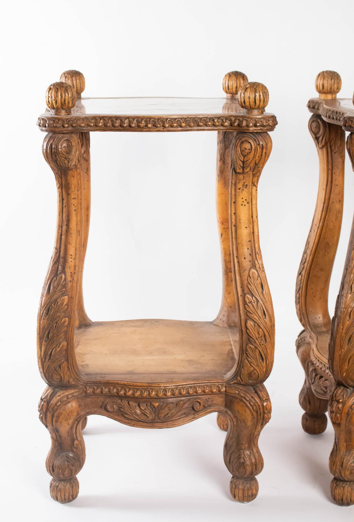 Pair of Bedside or Sofa End Light Wood, Carved Regency Style (Napoleon III.)
