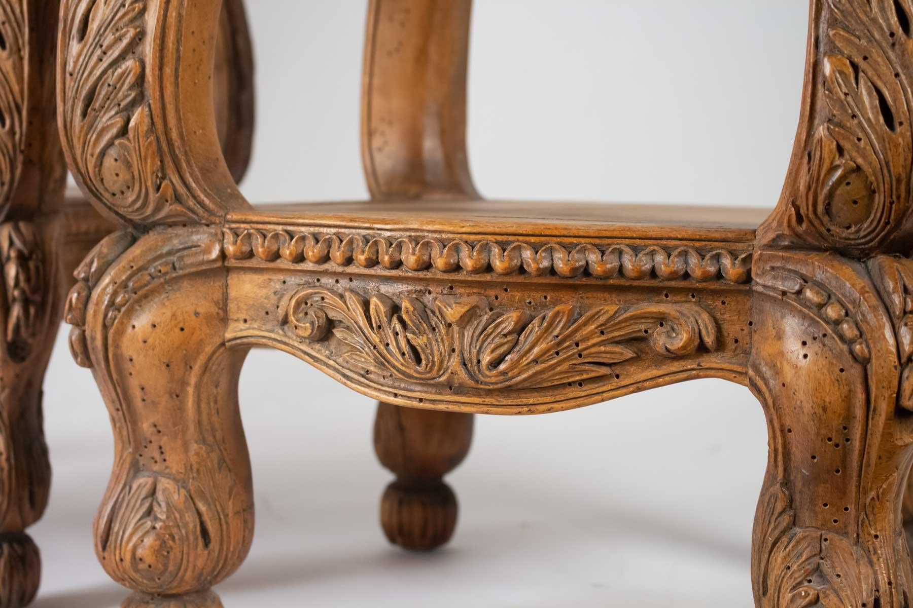 Pair of Bedside or Sofa End Light Wood, Carved Regency Style 1