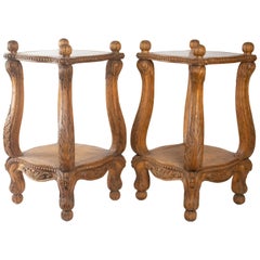 Pair of Bedside or Sofa End Light Wood, Carved Regency Style