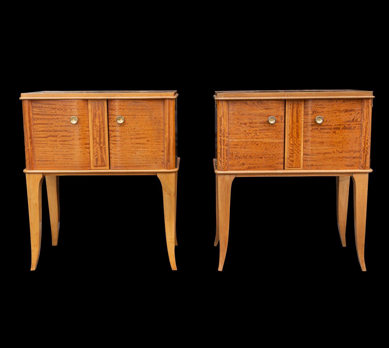 Art Deco Pair of Bedside Satin Birch Bedside Cabinets Manner of Jean Pascaud, France 1940 For Sale