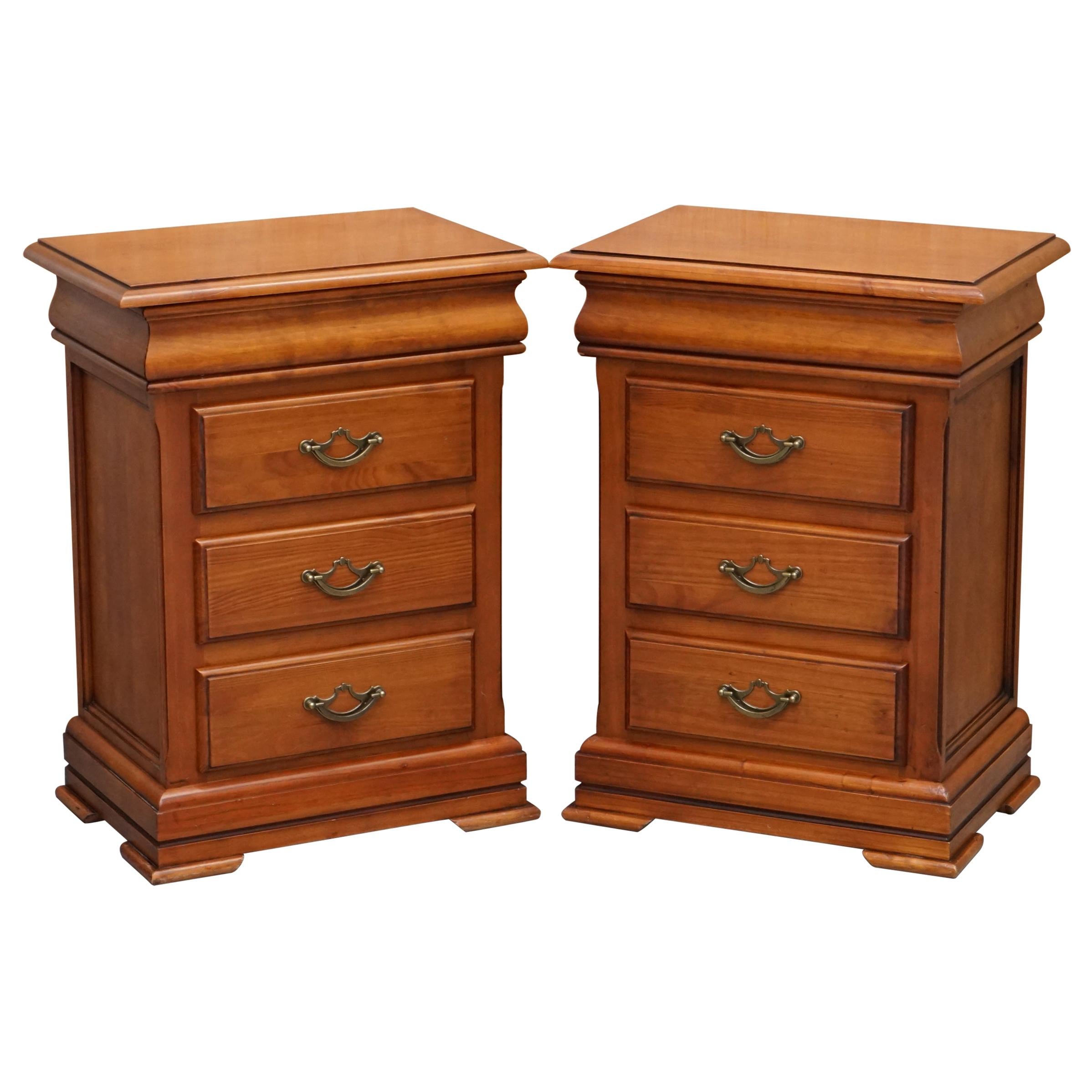 Pair of Bedside Table Drawers with Four Drawers Each, Cherry Color Wood
