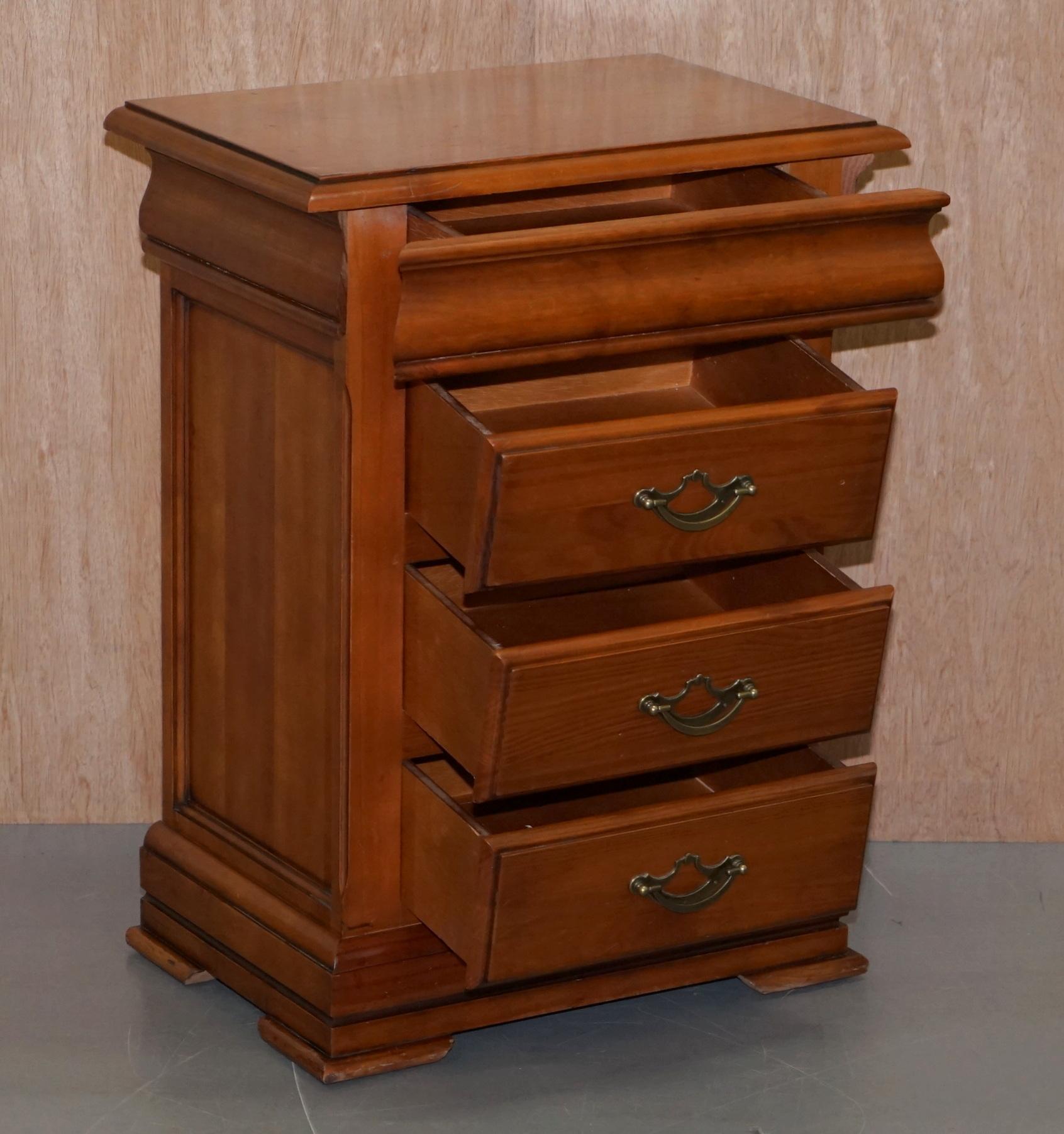 Pair of Bedside Table Drawers with Four Drawers Each, Cherry Color Wood 2