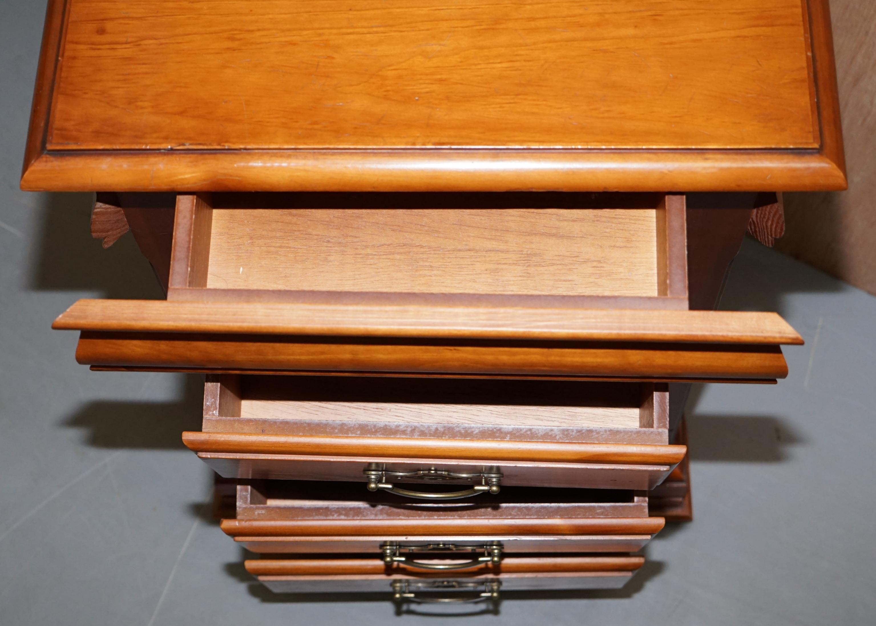 Pair of Bedside Table Drawers with Four Drawers Each, Cherry Color Wood 3