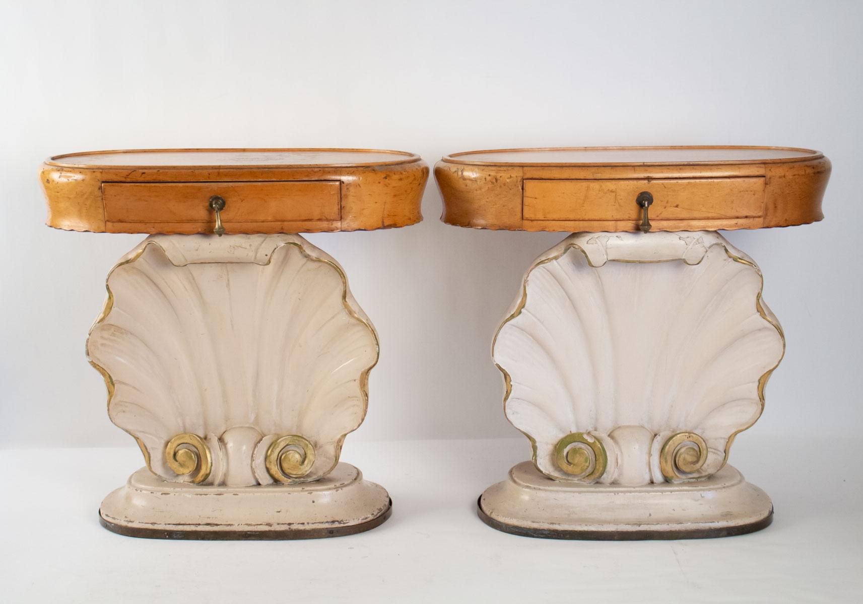 Mid-Century Modern Pair of Bedside Tables, 1940s, Midcentury Art, Shell Decor, Home Decor