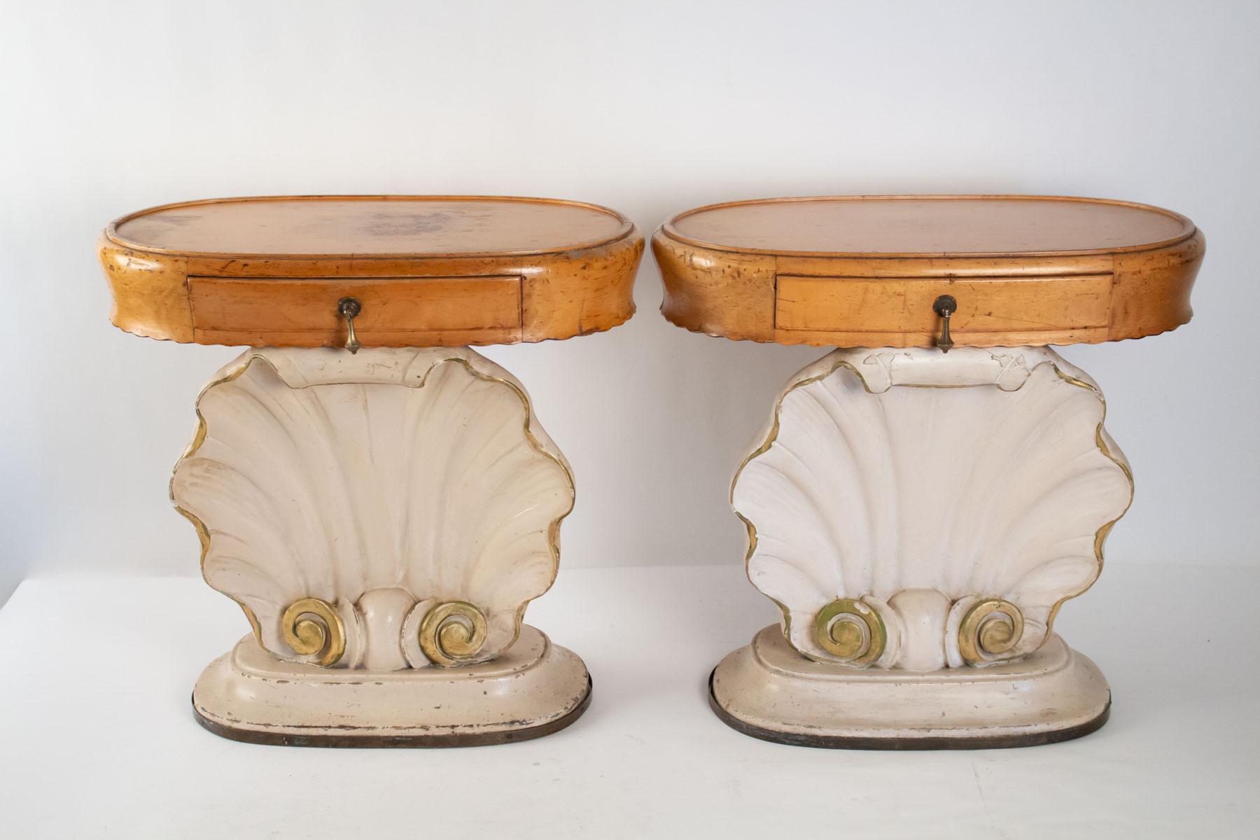 French Pair of Bedside Tables, 1940s, Midcentury Art, Shell Decor, Home Decor