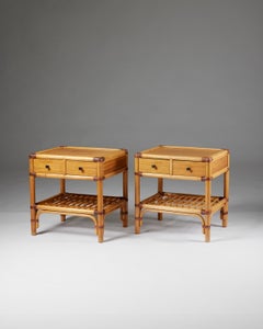 Pair of mid Century rattan bedside tables for DUX, Sweden