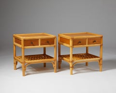 1960s Swedish Rattan and Wood Bedside Tables – DUX Design, Mid-Century Modern