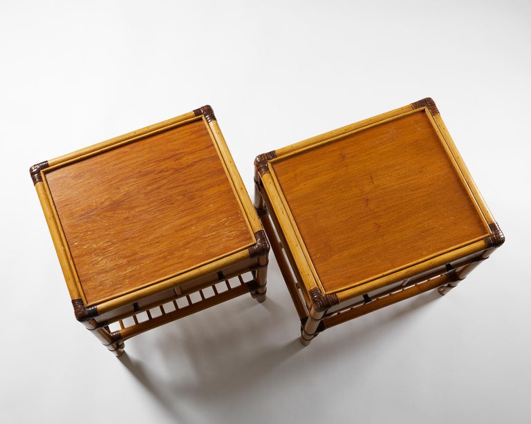 Bamboo Pair of Bedside Tables, Anonymous for DUX, Sweden, 1960s For Sale