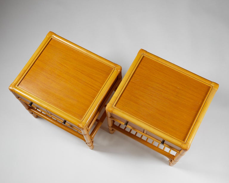 Cane Pair of Bedside Tables, Anonymous for DUX, Sweden, 1960s For Sale