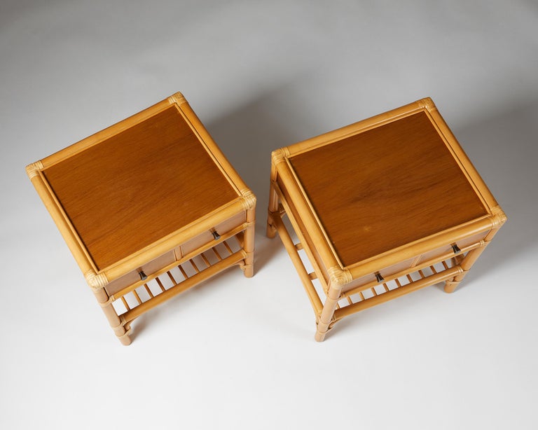 Cane Pair of Bedside Tables, Anonymous for DUX, Sweden, 1960s For Sale