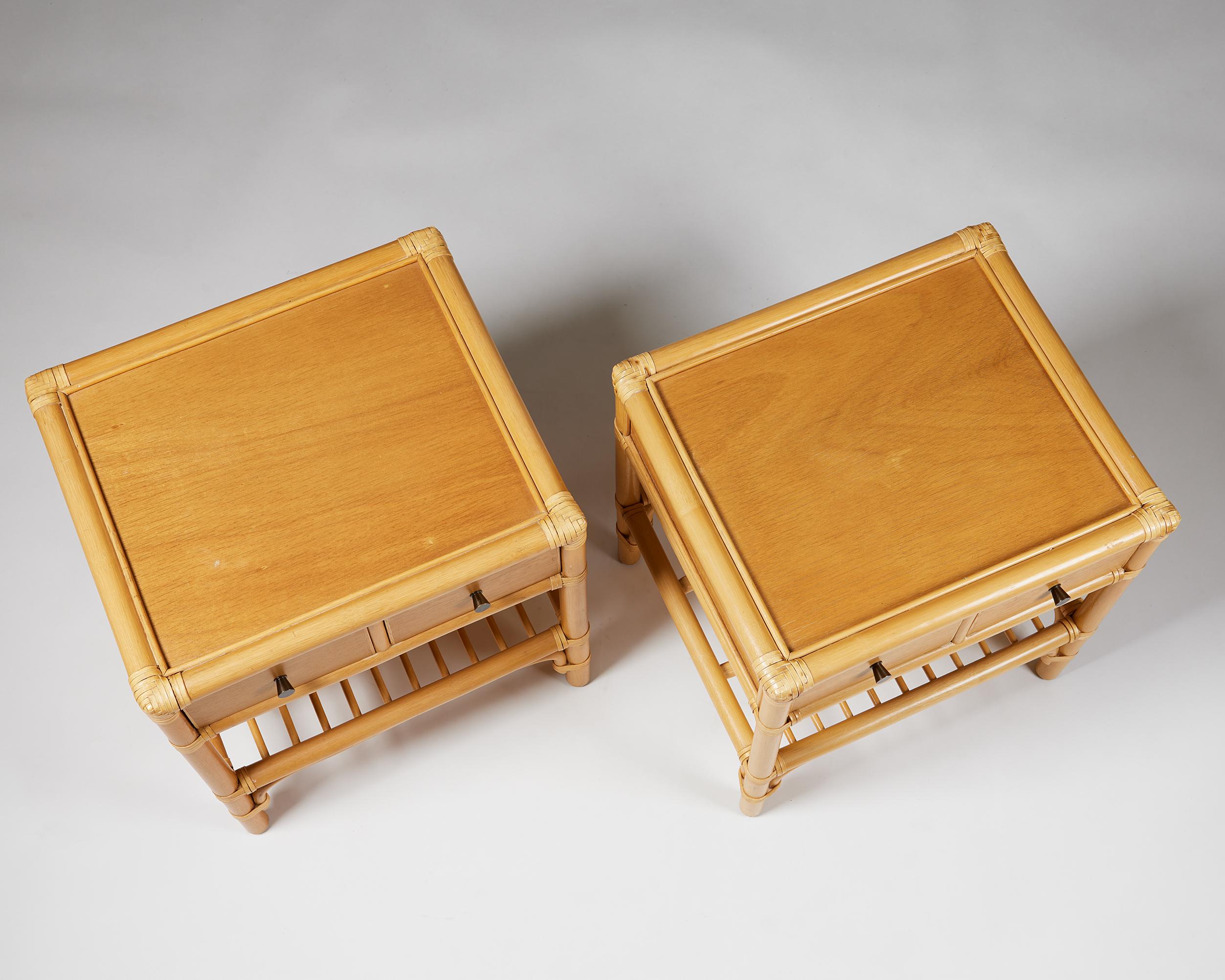 Schwedische Nachttische aus Rattan und Holz aus den 1960er Jahren - DUX Design, Mid-Century Modern im Angebot 1