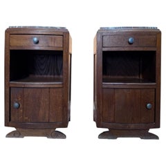 Pair of bedside tables – Art Deco period – Solid oak and marble