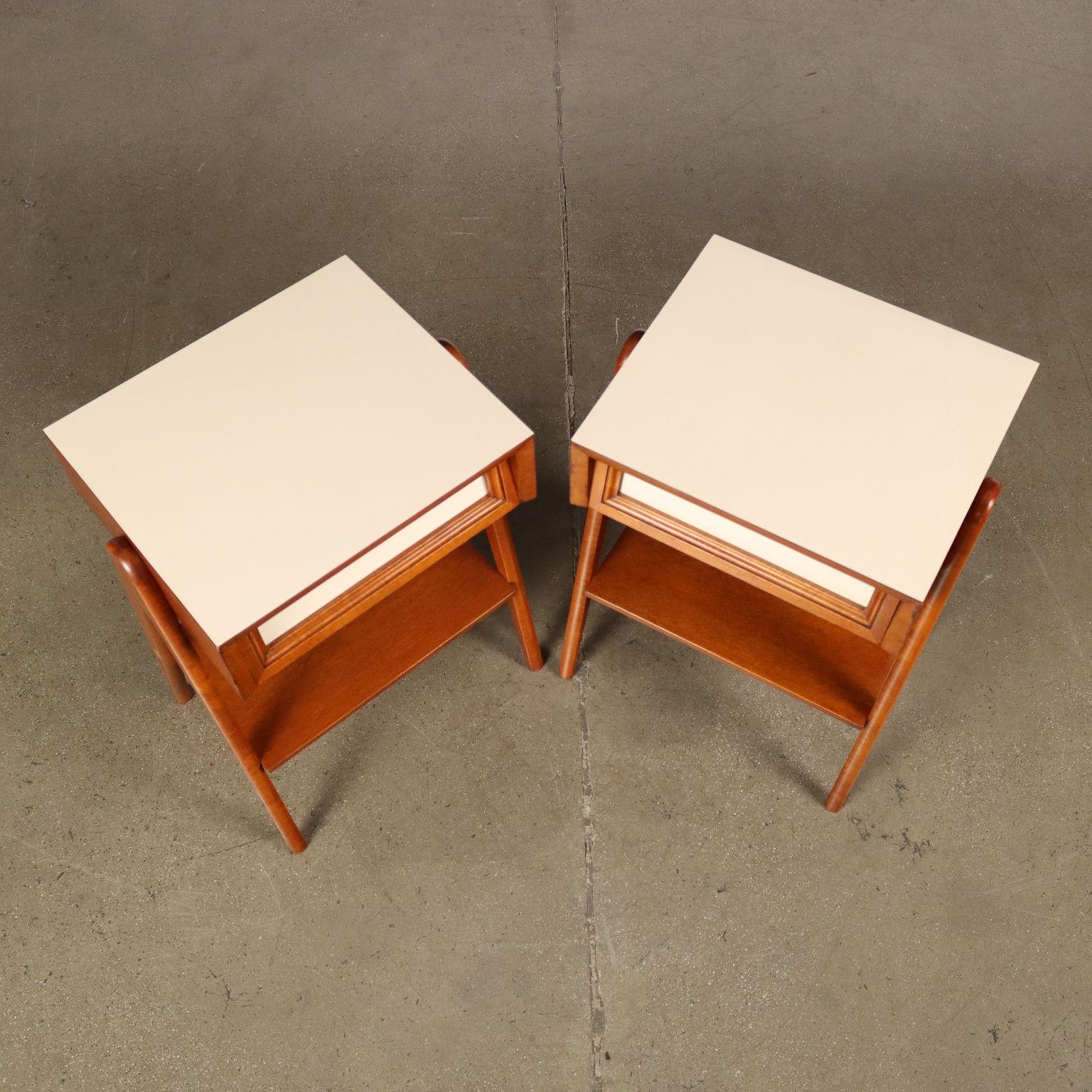 Mid-20th Century Pair of Bedside Tables Beech Laminate Italy, 1950s