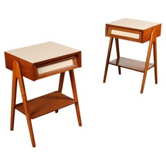 Pair of Bedside Tables Beech Laminate Italy, 1950s