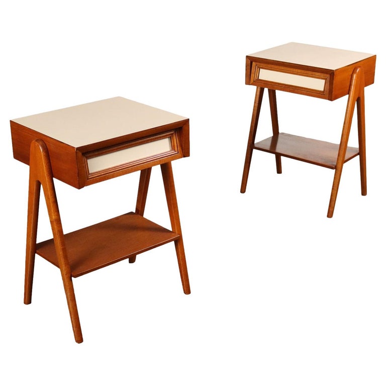 Pair of Bedside Tables Beech Laminate Italy 1950s For Sale at 1stDibs