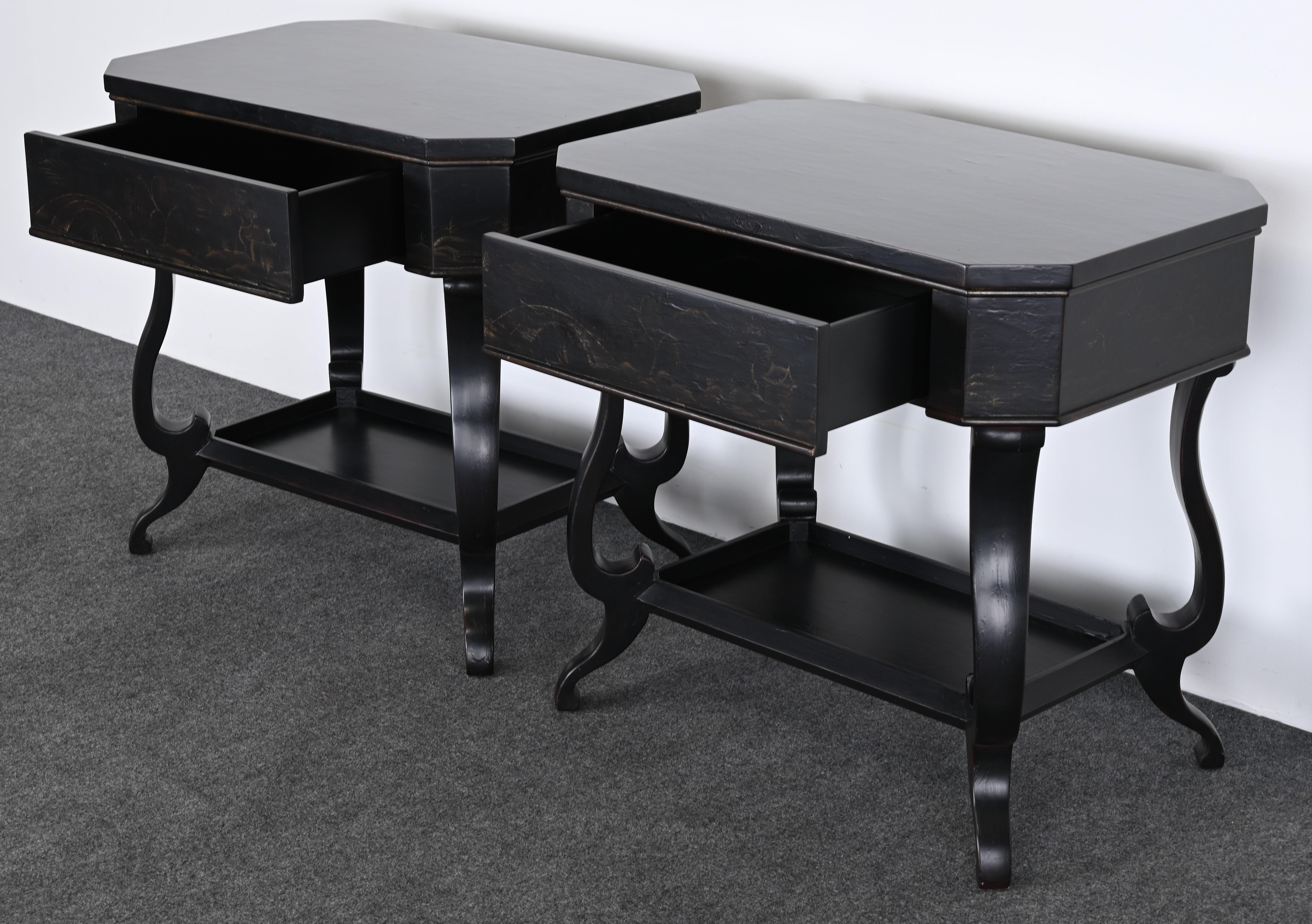 Chinoiserie Pair of Bedside Tables by Baker for the Charleston Collection, 20th Century
