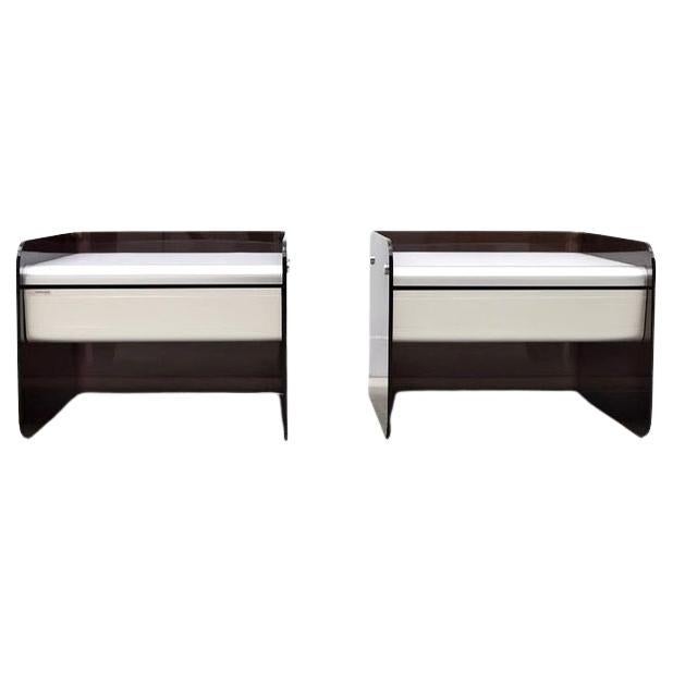 Pair of bedside tables by Bernard Govin published by Duralinox For Sale