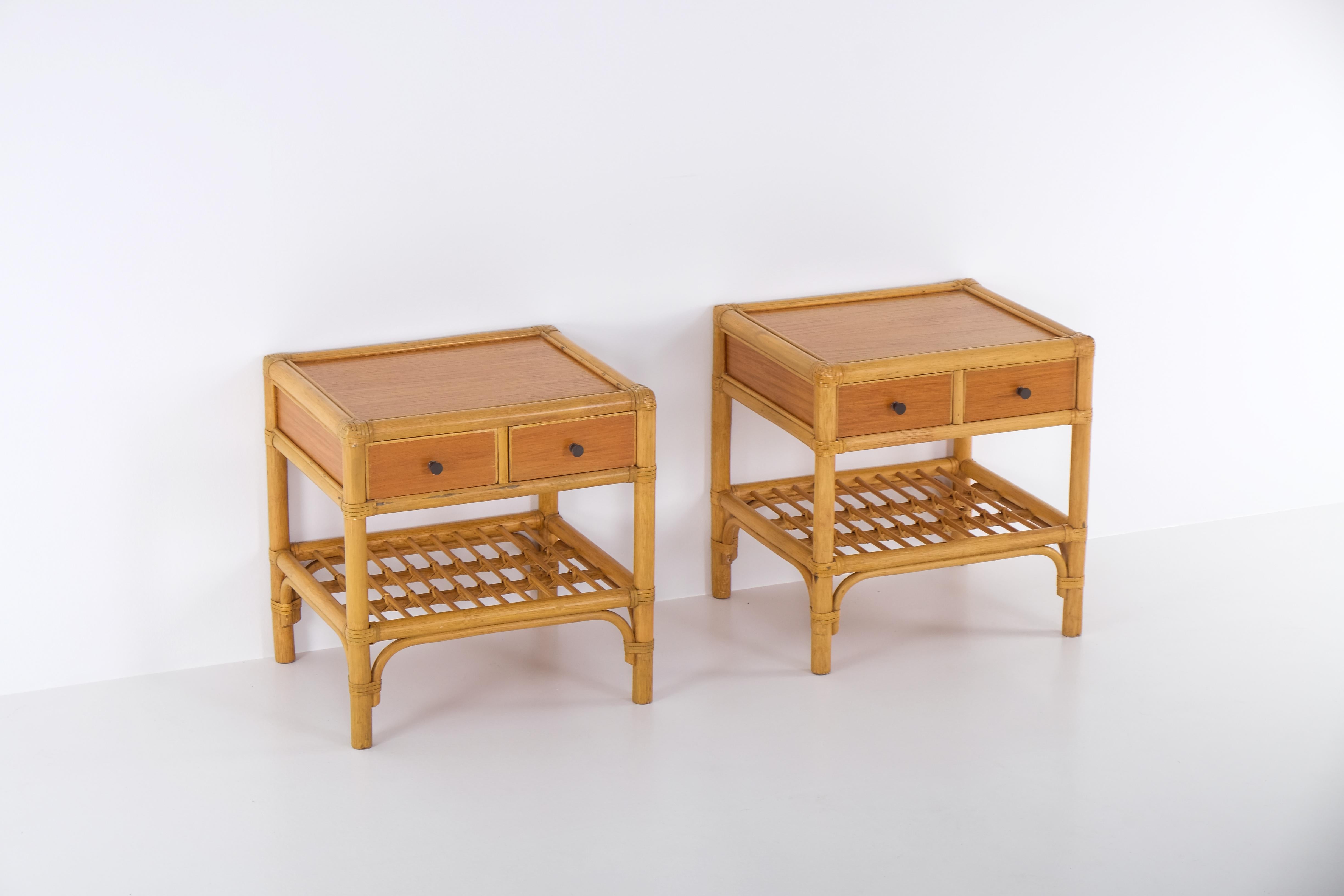 Bamboo Pair of bedside tables by DUX, Sweden, 1970s For Sale
