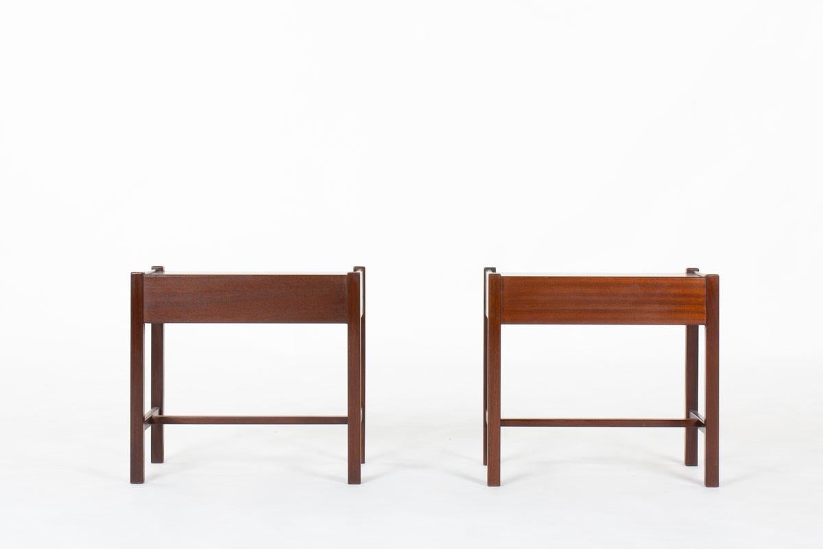Paire de tables de chevet par Jacques Hauville pour Roche Bobois, France, années 1950 Bon état - En vente à JASSANS-RIOTTIER, FR