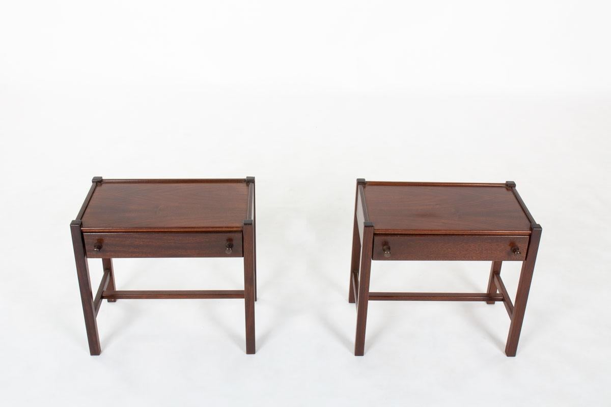 20ième siècle Paire de tables de chevet par Jacques Hauville pour Roche Bobois, France, années 1950 en vente