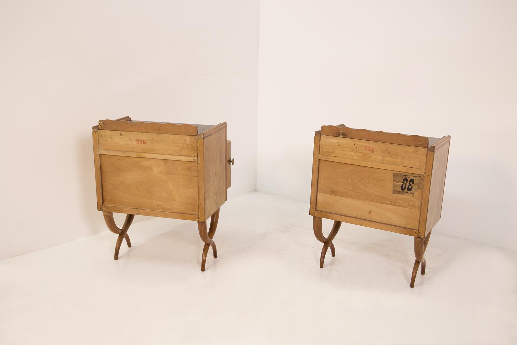 Pair of Bedside Tables by Paolo Buffa in Wood Glass and Brass, 1950s 4