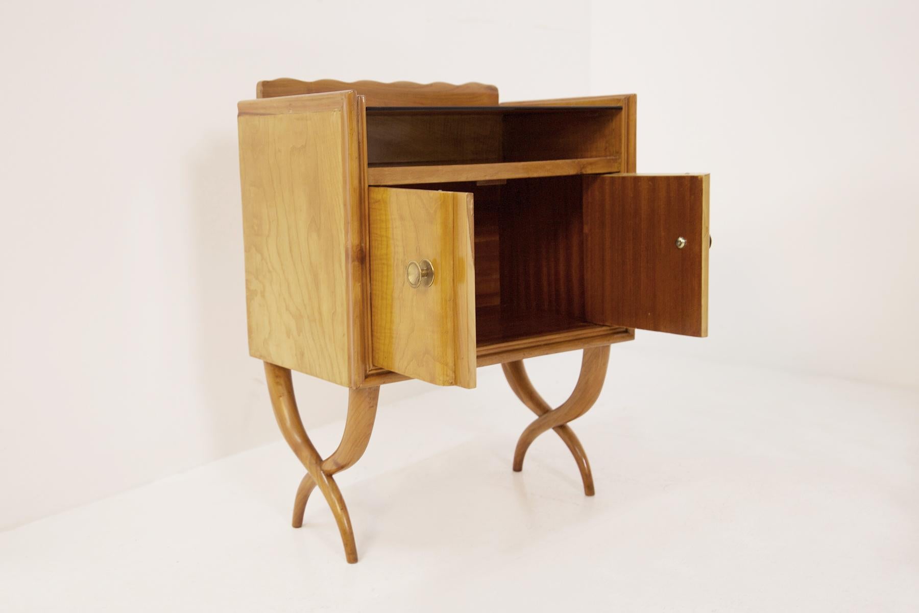 Pair of Bedside Tables by Paolo Buffa in Wood Glass and Brass, 1950s 2