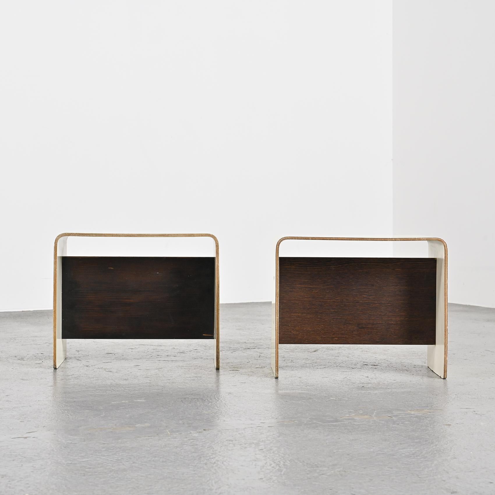 Plywood  Pair of Bedside Tables by Pierre Guariche, circa 1968 For Sale