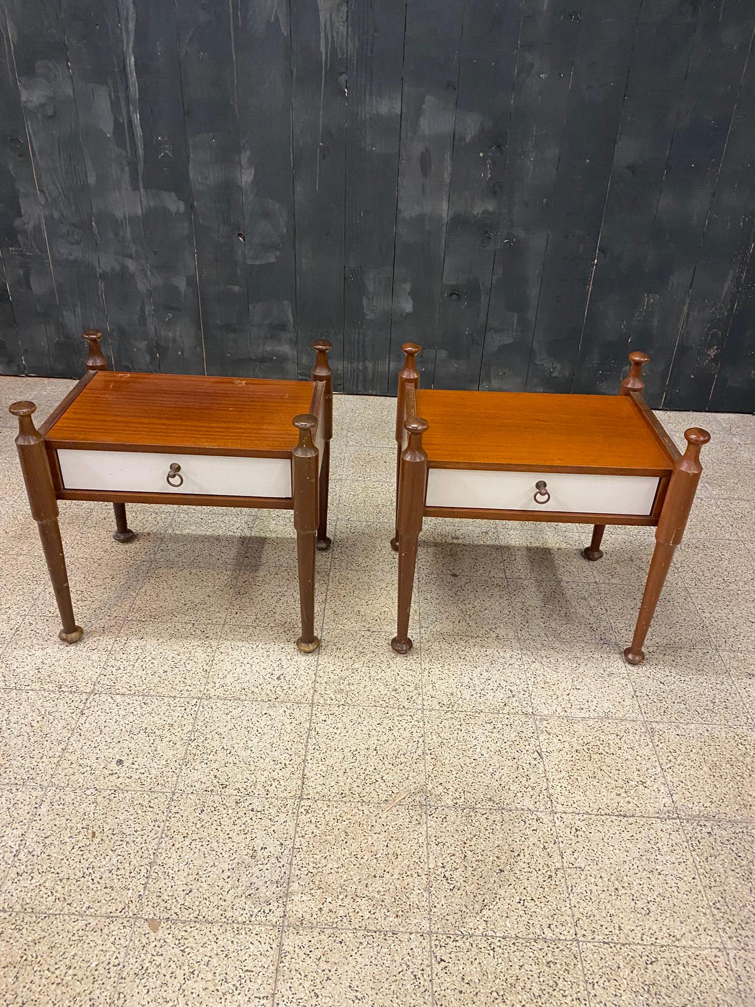 Pair of bedside tables, circa 1960 
top height: 43 cm.