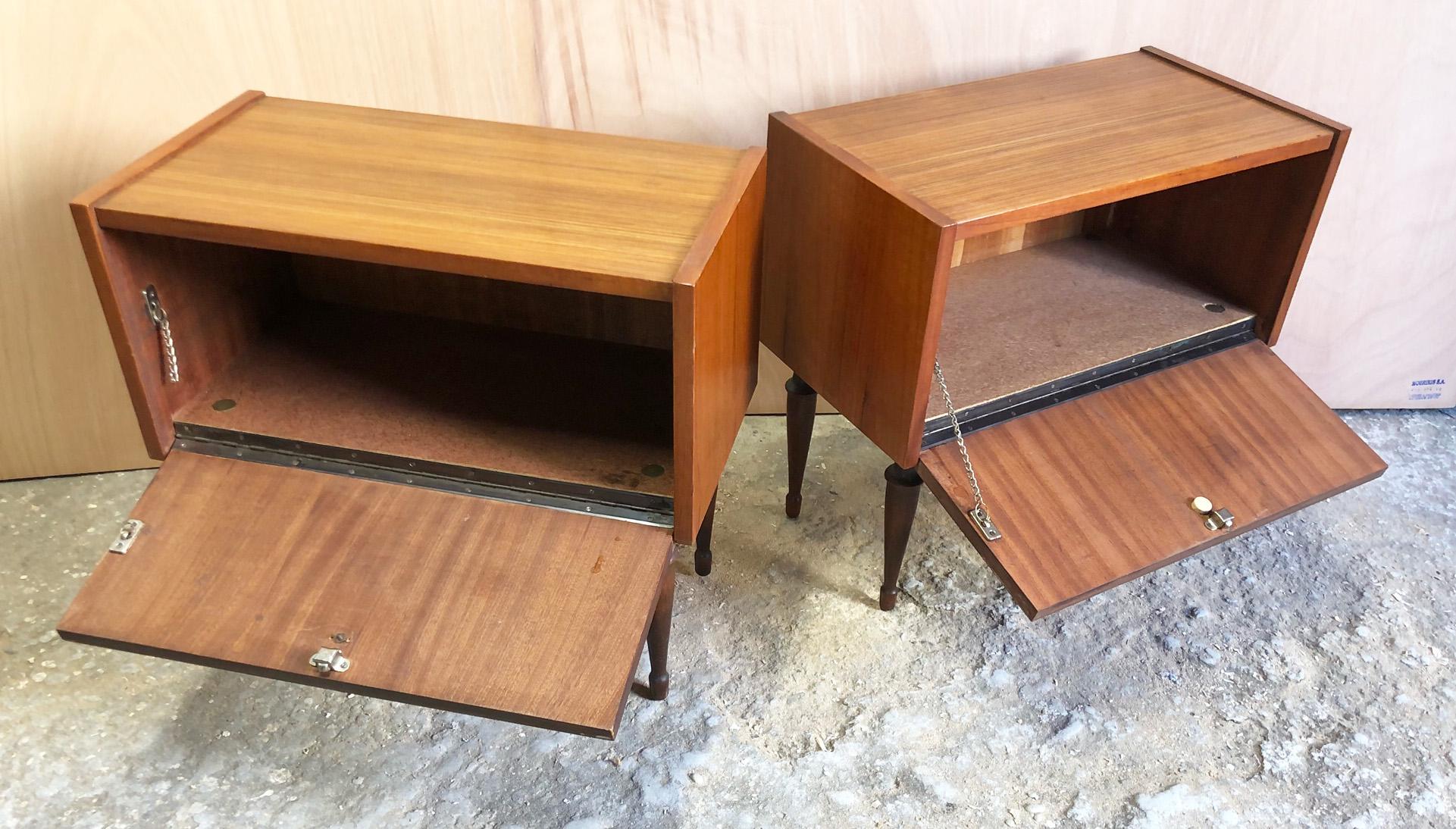 Late 20th Century Pair of Bedside Tables from 1970, Italian, Teak Honey Color For Sale