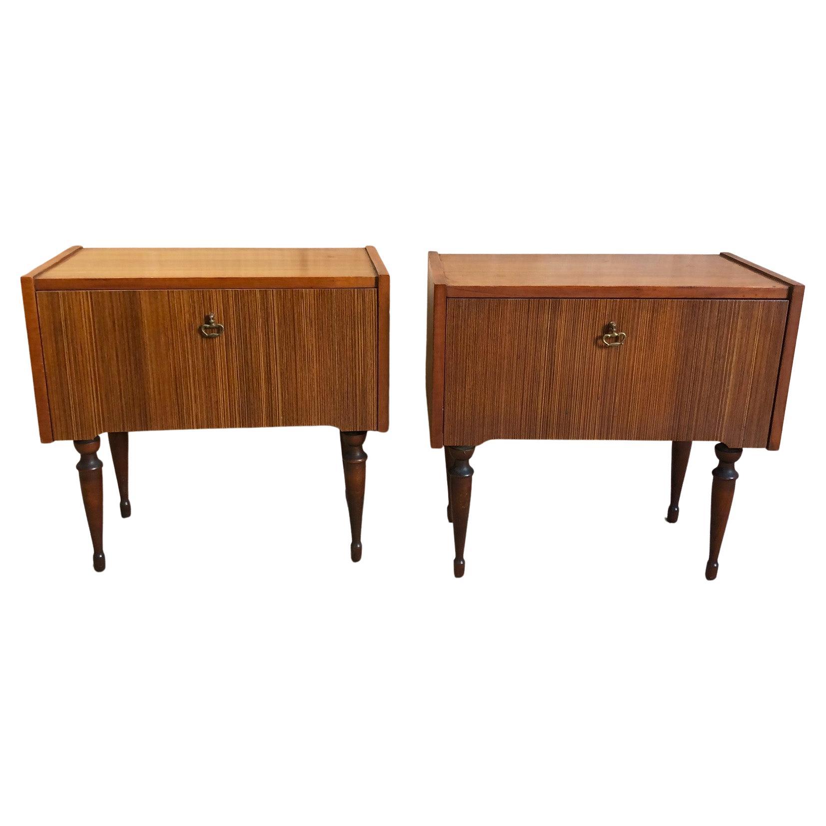 Pair of Bedside Tables from 1970, Italian, Teak Honey Color