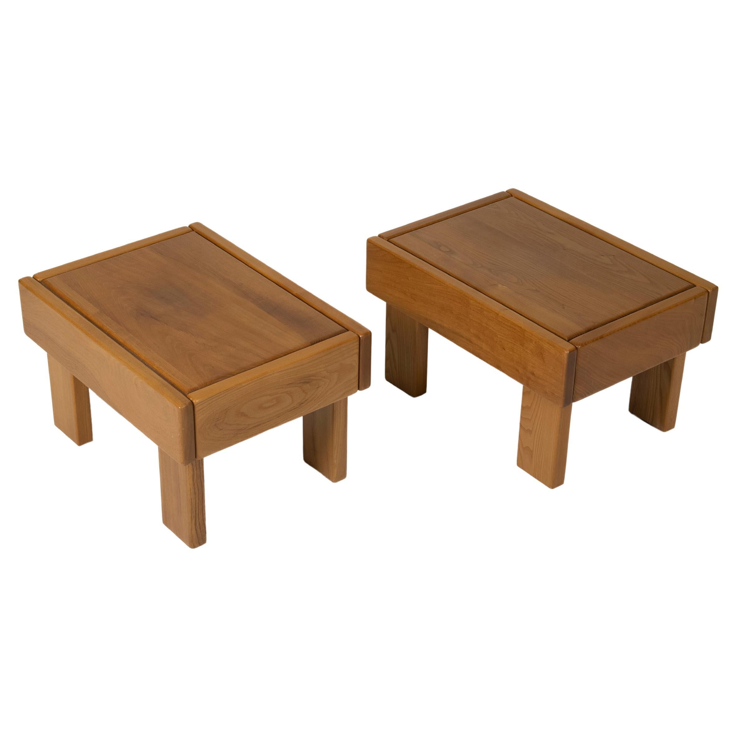 Ello Attributed Pair of 2 Door Bedside Tables in Tessellated Beveled