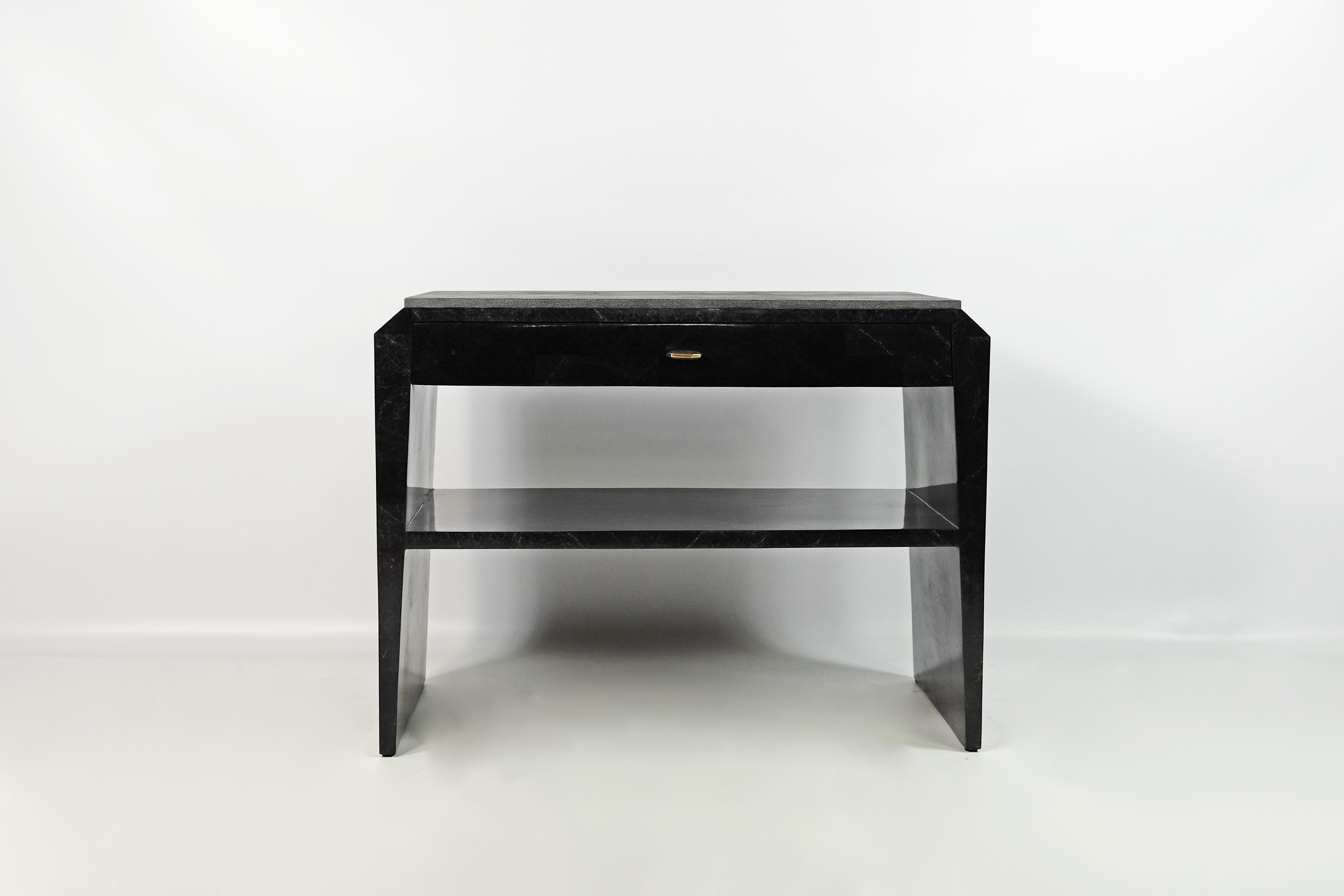 Art Deco Pair of Bedside Tables in Black Stone Marquetry For Sale
