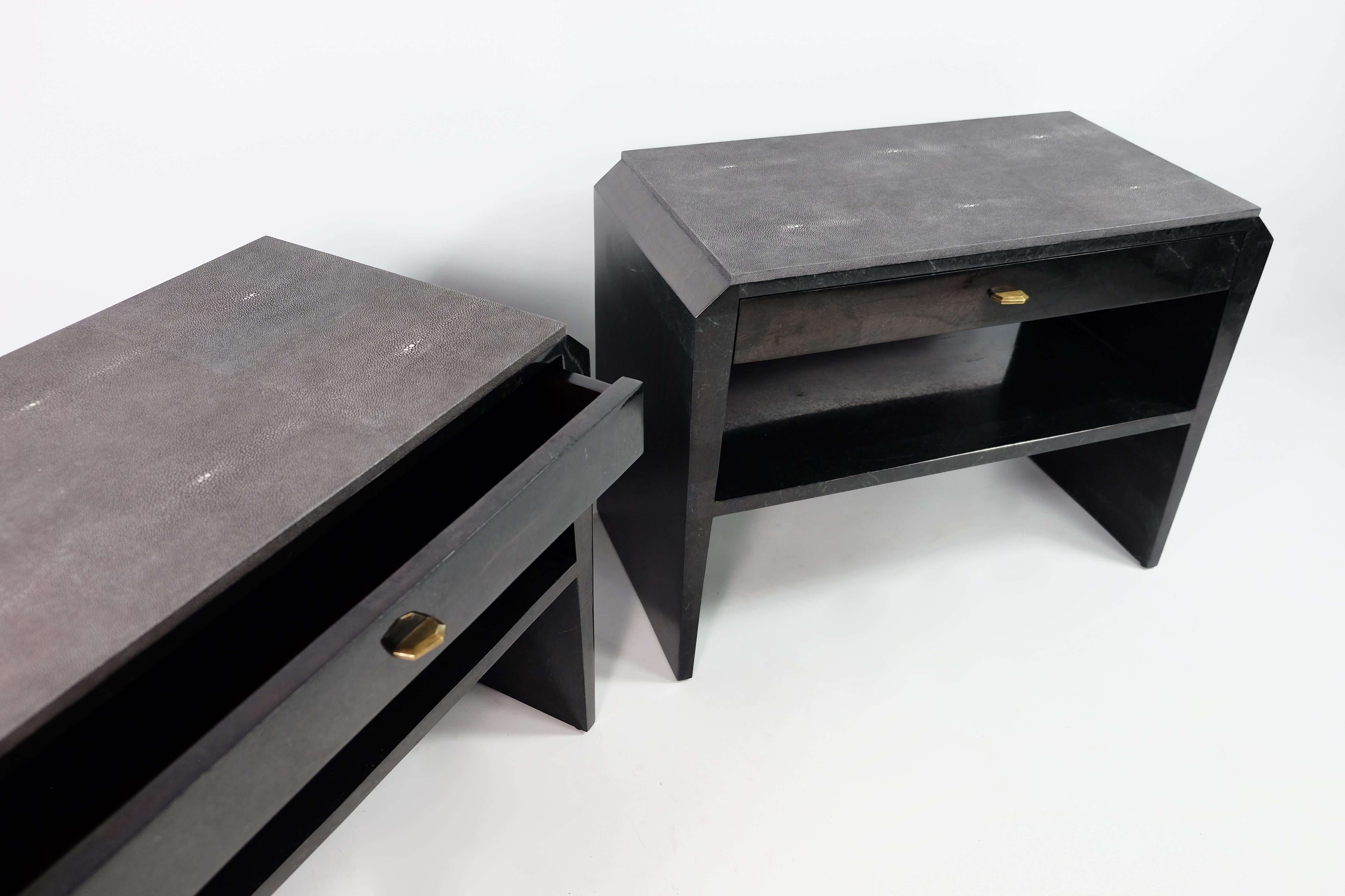 Pair of Bedside Tables in Black Stone Marquetry In New Condition For Sale In Bourguebus, FR