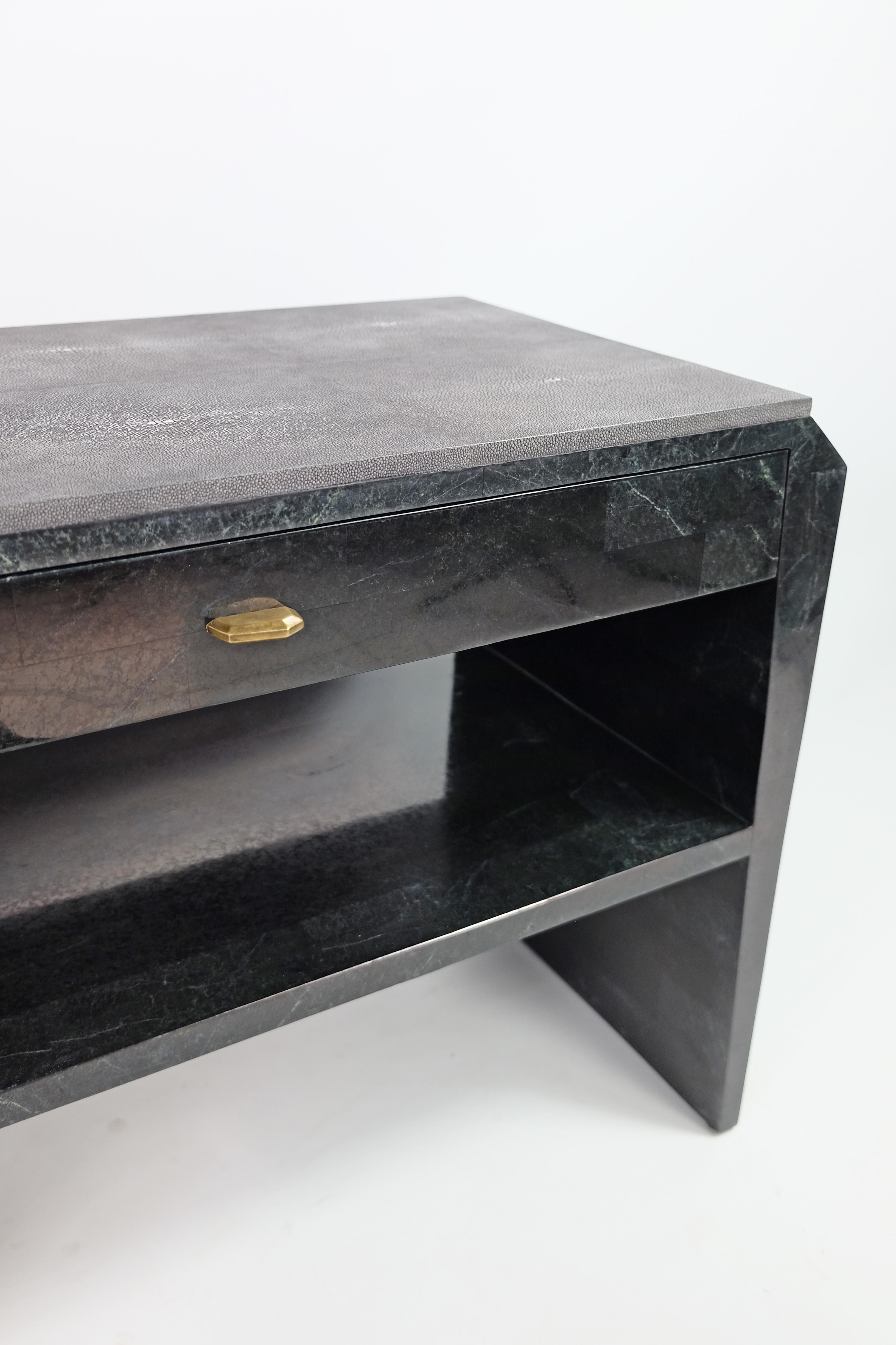 Contemporary Pair of Bedside Tables in Black Stone Marquetry For Sale