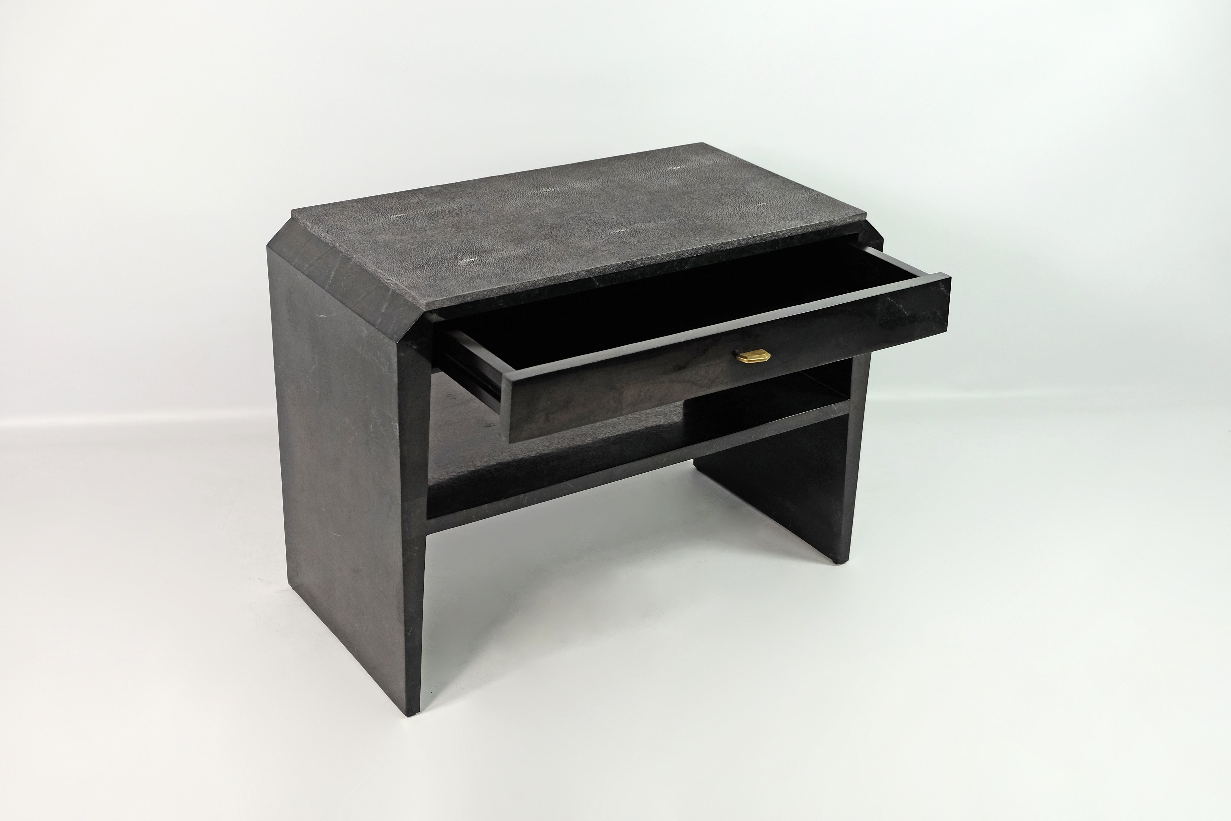 Pair of Bedside Tables in Black Stone Marquetry For Sale 1