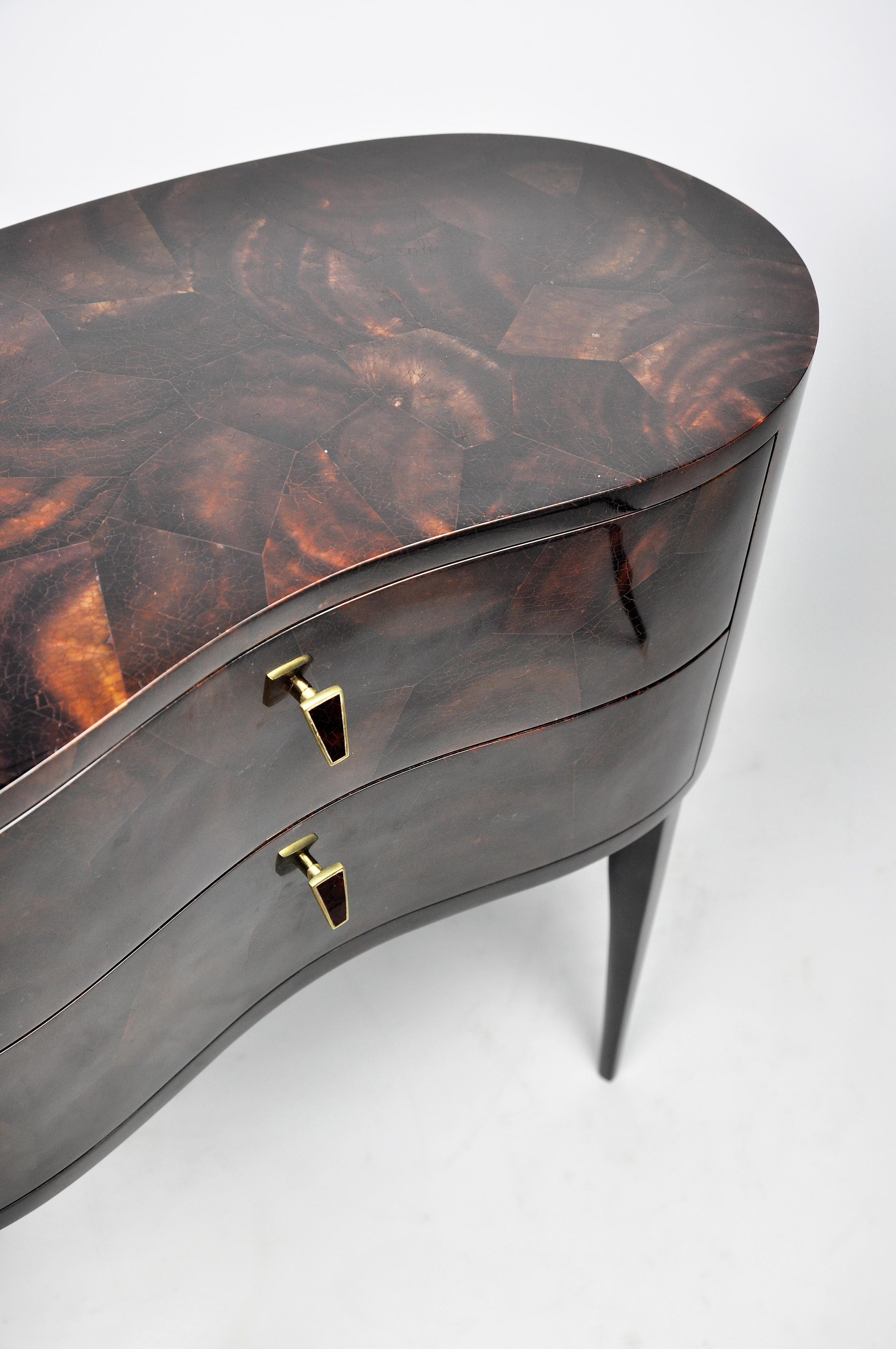 Hand-Crafted Pair of bedside tables in Brown marquetry by Ginger Brown For Sale