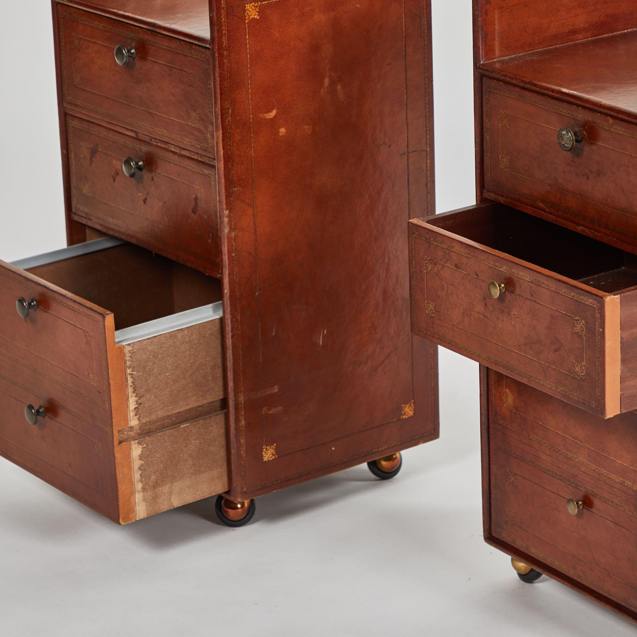 Edwardian Pair of Bedside Tables in Leather