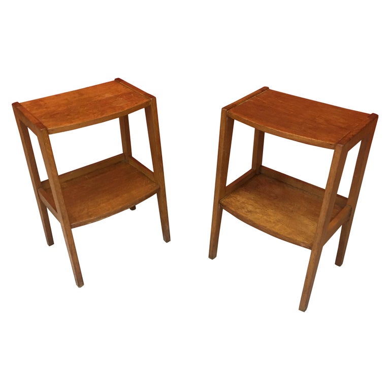 two Bedside Tables in Oak and Oak Veneer, circa 1950 For Sale at 1stDibs