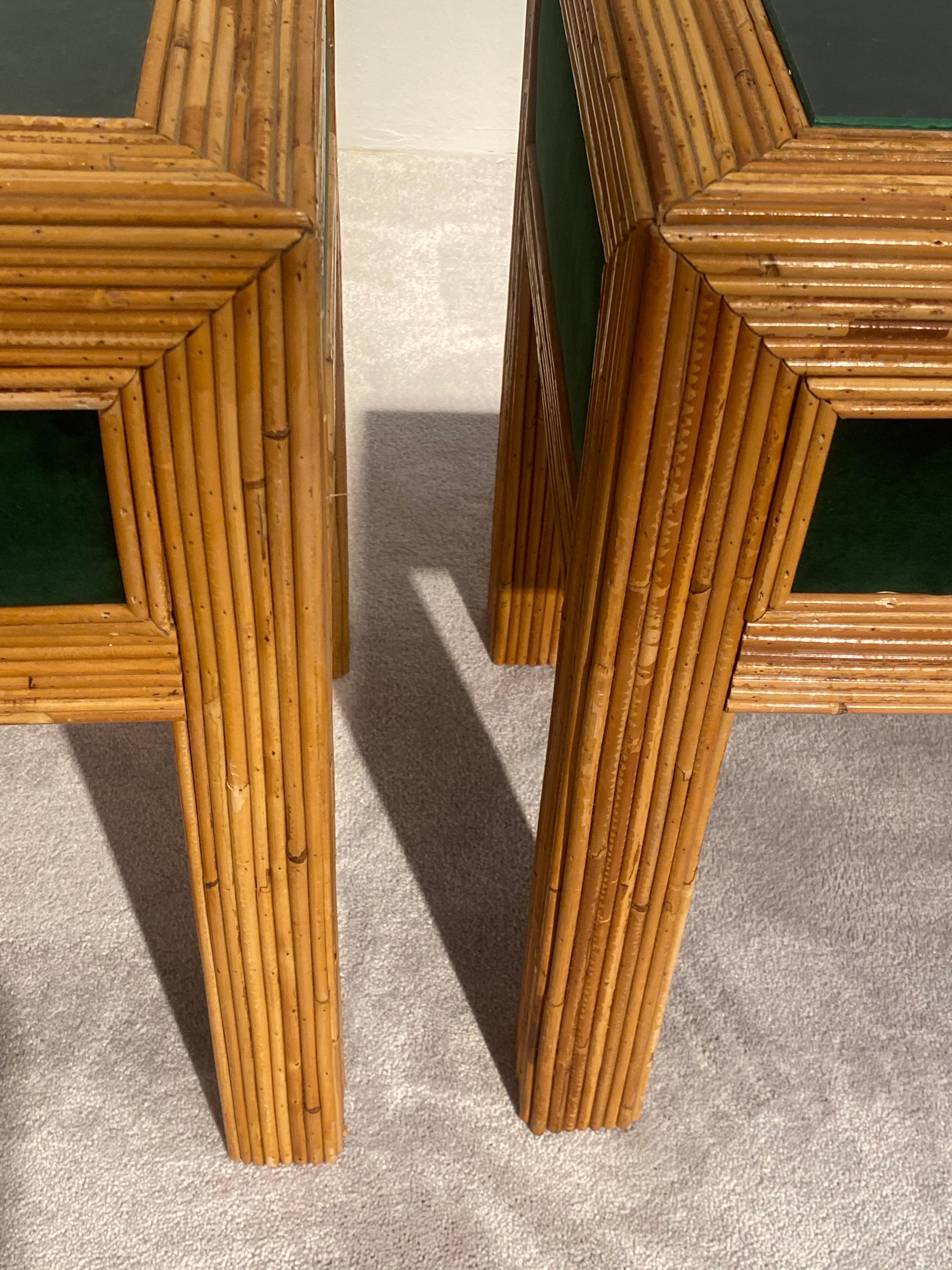 Pair of Bedside Tables In Rattan And Velvet, Italy 1970 4