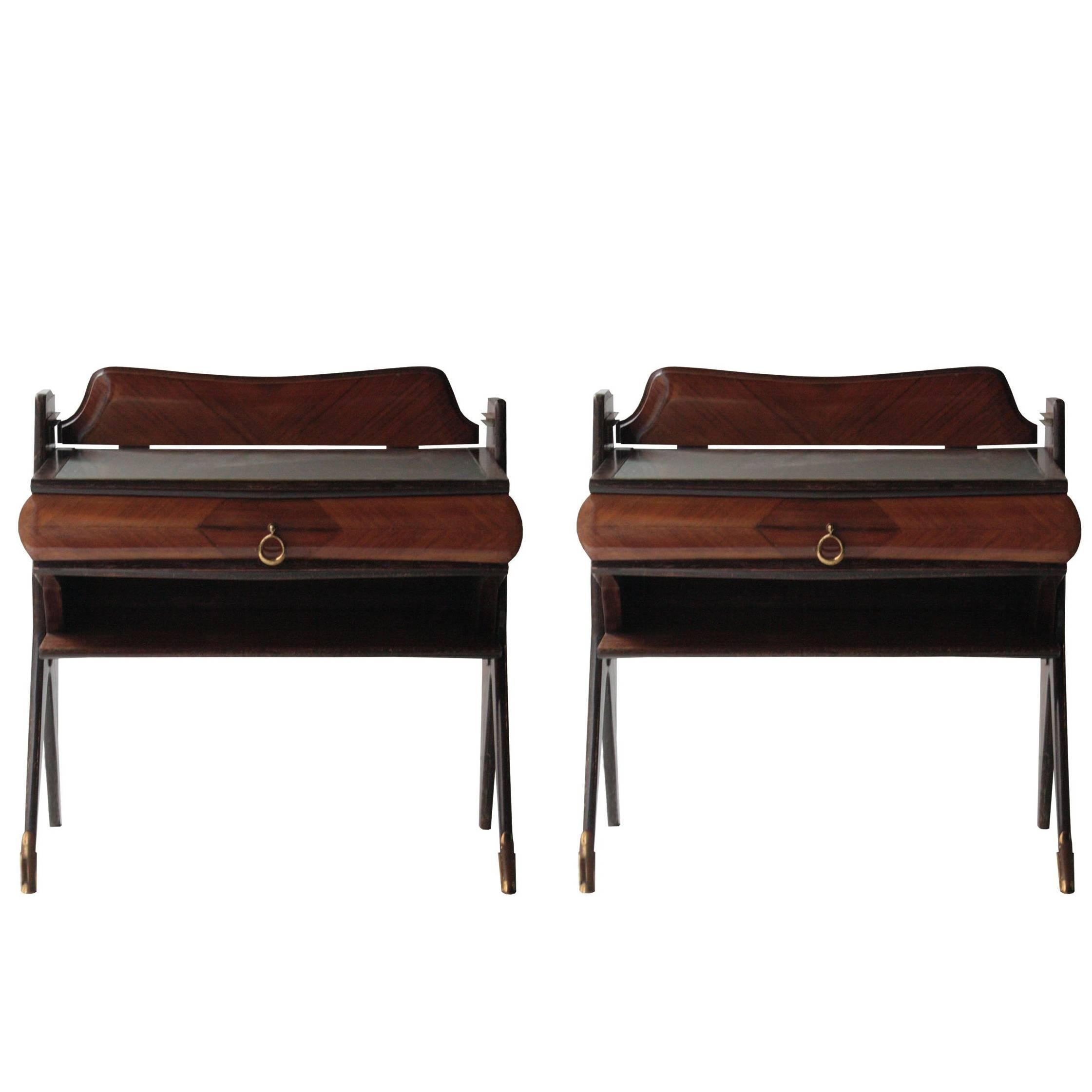 Pair of Bedside Tables in Rosewood Wood, Italy, 1950