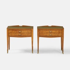 Pair of Bedside Tables in Thuja Burl Wood, Brass and Glass, Italy, 1940s